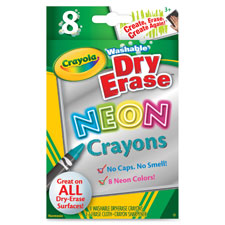 Dry Erase Crayons, Washable, 8/BX, Neon Assorted