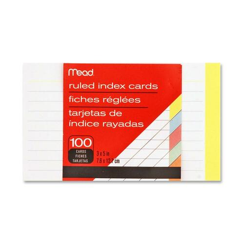 Index Cards, Ruled, 3"x5", 100 Count, Assorted