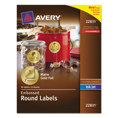 Round Labels, 2", Foil/Embosed, 120/PK, Gold