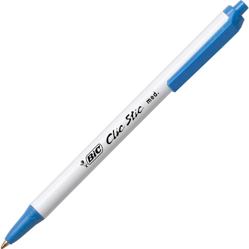 Clic Stic Pen, Medium Point, 1DZ, Blue Ink/White Barrel