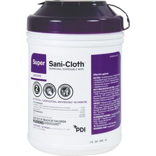 Sani Cloth Wipes, Super, 6"x6-3/4", 160 Wipes