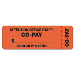 Co-Pay Labels, 3"x1", 500/RL, FL Orange