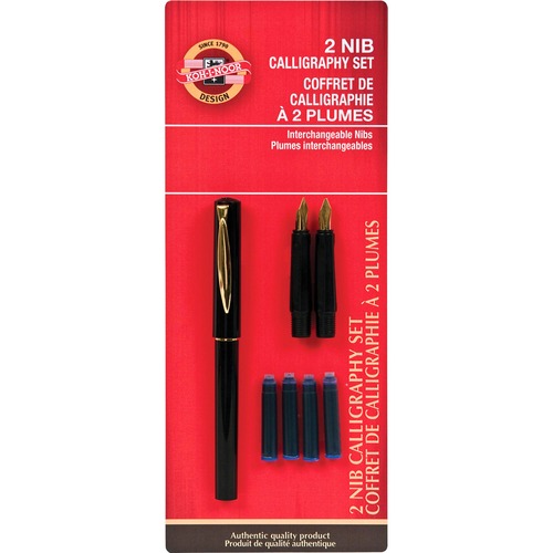 Calligraphy Pen Set, 2-Nib/4-Ink Cartridges, Black/Gold