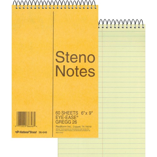 Steno Notebooks,Wirebound,60 Sheets,6"x9",Green Paper