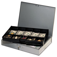 Cash Box,10-Cmptmnt Tray,Steel,15-3/8"x10-1/2"x2-1/4",GY